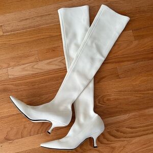Khaite Taylor Women's White Over-the-Knee Neoprene Kitten Heel Boots